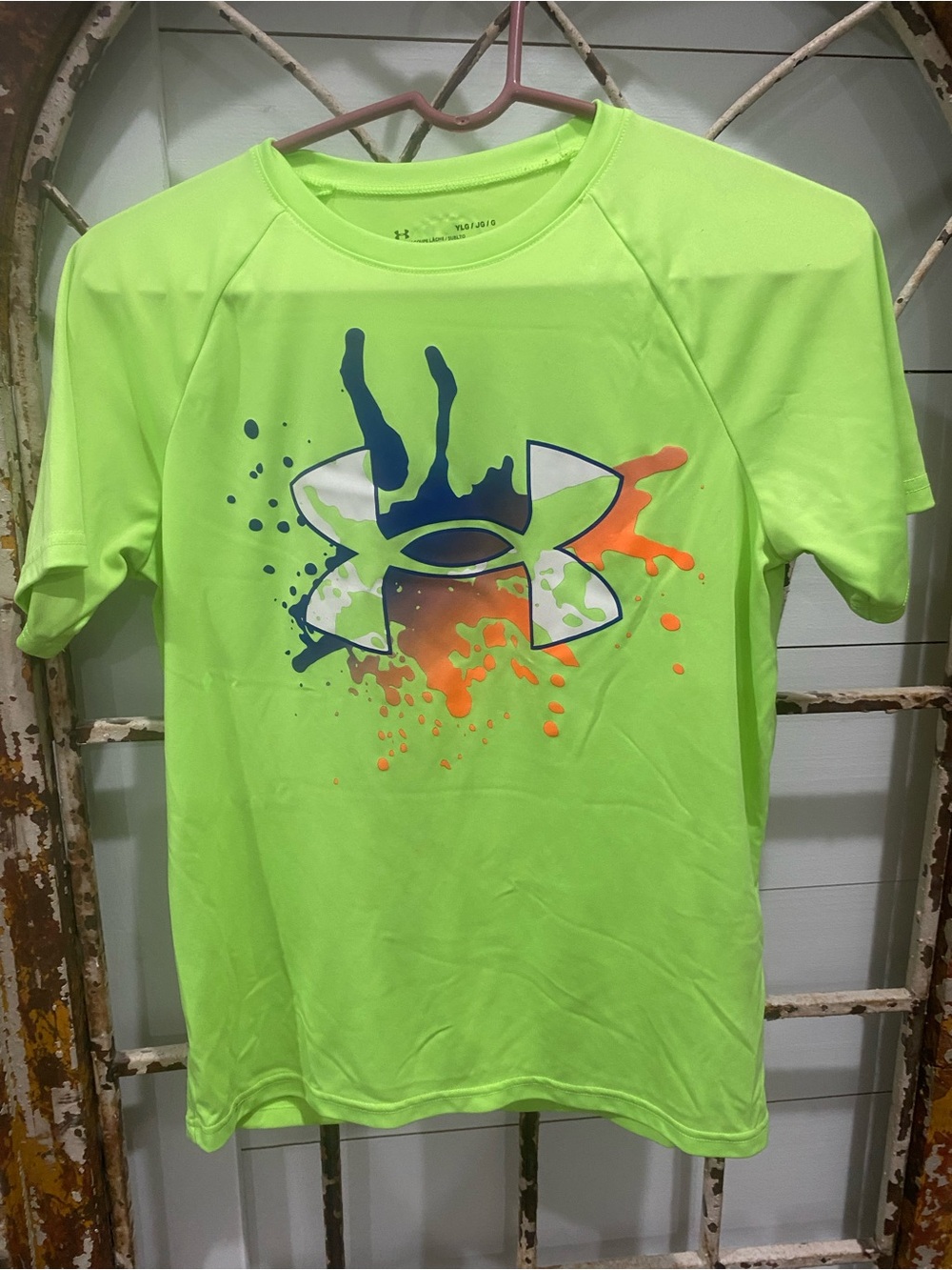 Under Armour Neon Green Graphic Splash Performance Tee Youth Large